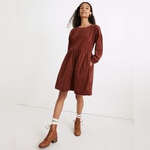 Madewell Corduroy Mini Dress in Rusted Burgundy - Size S NWT